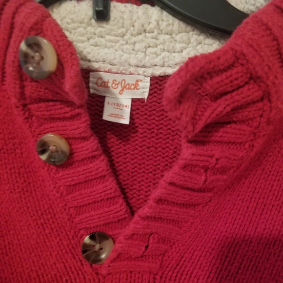 Cat & Jack Sweater Large ( 12/14) Boys Shearling Collar Button Neck EUC - Picture 2 of 4